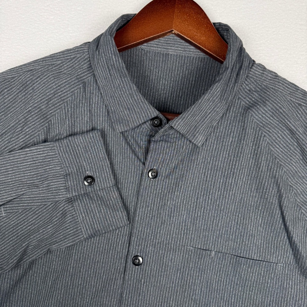 Lululemon Bonded Voyage Long Sleeve Button Down Mens L Grey Pinstripe Technical